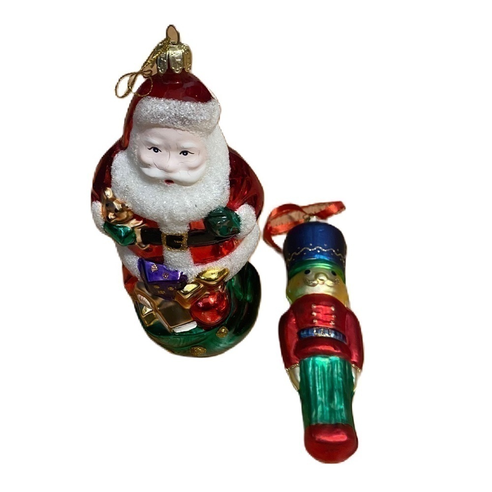 European Blown Glass Christmas Ornament Bundle Santa Claus Nutcracker Soldier